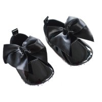B2228-BLK: Black Shiny PU Shoes (0-12 Months)