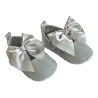 B2228-G: Grey Shiny PU Shoes (0-12 Months)