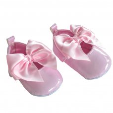 B2228-P: Pink Shiny PU Shoes (0-12 Months)