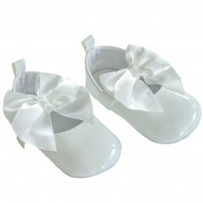 B2228-W: White Shiny PU Shoes (0-12 Months)
