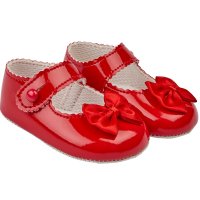 B604: Baby Girls Soft Soled Shoe-Red (Shoe Sizes: 0-3)