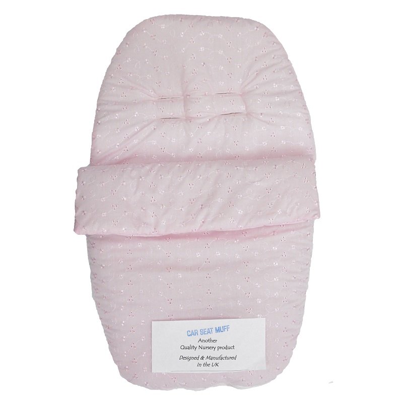 Standard Broderie Anglaise Car Seat Footmuff: Pink