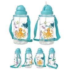 BOT29: 450ml Childrens Water Bottle with Straw & String- Sealife