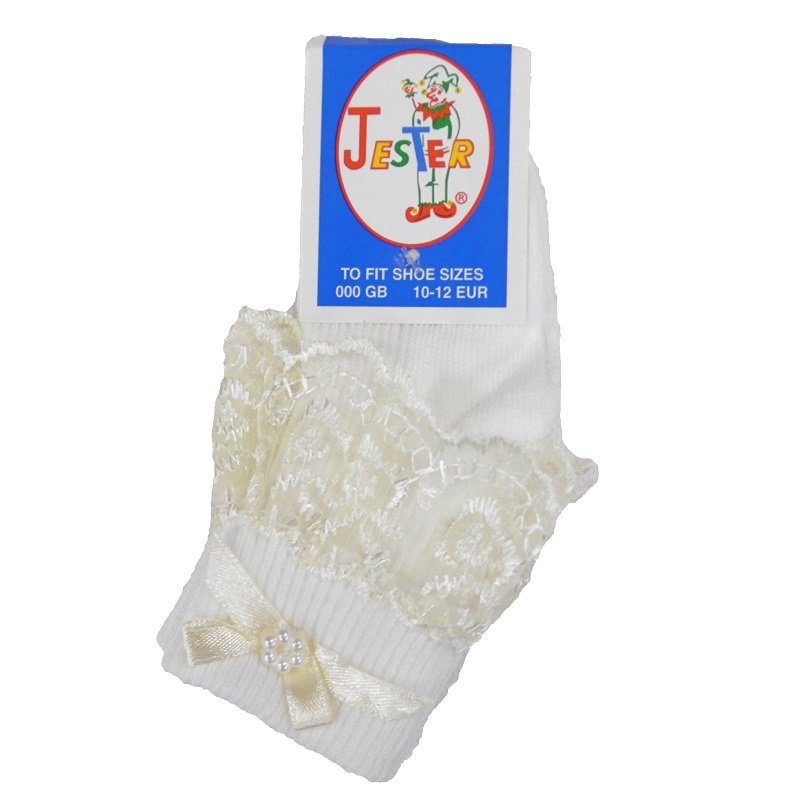 Frilly Lace Baby Girls Socks Pearl Ribbon Baby Socks Cream White Pink 000 to 2 @ 