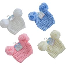 H460: Ribbed Hat w/Pom Poms (0-12m)