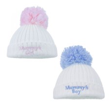 H498-M: Cable Knit Hat w/Emb & Pom Pom (0-12m)