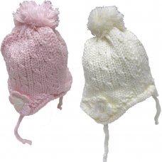 HAT9106: Girls Nepalese Cotton Lined Flower Pom Hat (1-4 Years)
