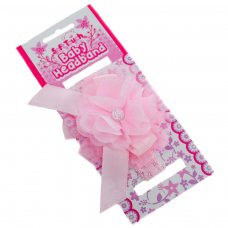 HB45-P: Pink Lace Headband w/Lace Flower & Bow w/Gem