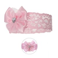 HB60-P: Pink Lace Headband w/Bow & Gem