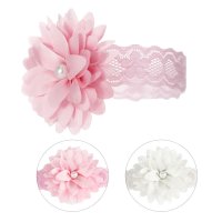 HB61: Lace Headband w/Flower & Pearl