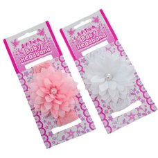 HB61: Lace Headband w/Flower & Pearl