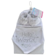 HBB254-W: White Bib, Hat & Bootee Set