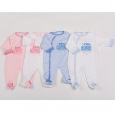 G1395: Baby "100% Cute" Cotton Sleepsuits (0-9 Months)