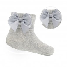 S123-G: Grey Ankle Socks w/Large Bow (0-24 Months)