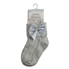 S123-G: Grey Ankle Socks w/Large Bow (0-24 Months)