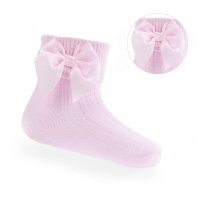 S123-P-06: Pink Ankle Socks w/Large Bow (0-6 Months)