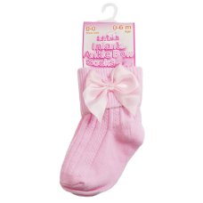 S123-P-06: Pink Ankle Socks w/Large Bow (0-6 Months)