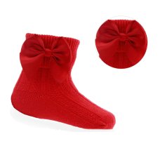 S123-R: Red Ankle Socks w/Large Bow (0-24 Months)