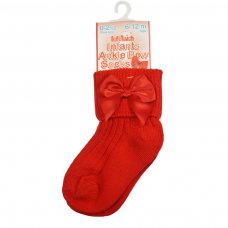 S123-R: Red Ankle Socks w/Large Bow (0-24 Months)