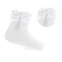 S123-W-06: White Ankle Socks w/Large Bow (0-6 Months)