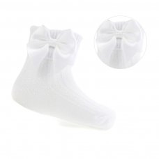 S123-W: White Ankle Socks w/Large Bow (0-24 Months)