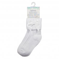 S123-W: White Ankle Socks w/Large Bow (0-24 Months)