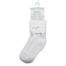 S123-W-06: White Ankle Socks w/Large Bow (0-6 Months)