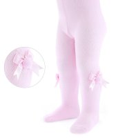 T41-P: Plain Pink Tights with Bow & Pom Pom (NB-24 Months)