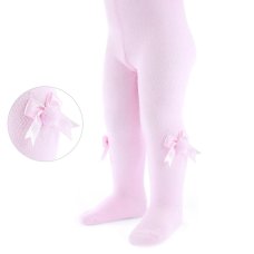 T41-P: Plain Pink Tights with Bow & Pom Pom (NB-24 Months)