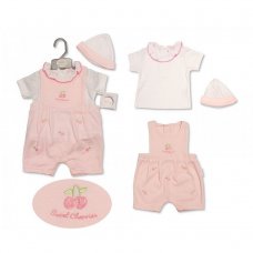BIS-2099-2206: Baby Girls Embroidered Cherries Dungaree, T-Shirt & Hat Set (NB-6 Months)