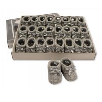 BSS-116-354G: Knitted Baby Bootees with Bow- Grey (0-3 Months)