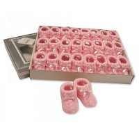 BSS-116-354P: Knitted Baby Bootees with Bow- Pink (0-3 Months)