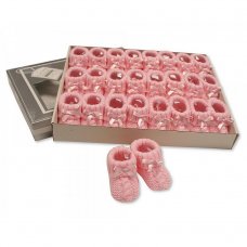BSS-116-354P: Knitted Baby Bootees with Bow-Pink (0-3 Months)