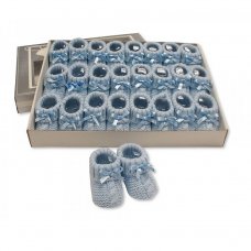 BSS-116-354S: Knitted Baby Bootees with Bow-Sky (0-3 Months)