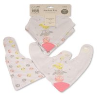 BW-104-758: Baby Girls Cotton 2 Pack Bandana Bibs With Teether - Owl
