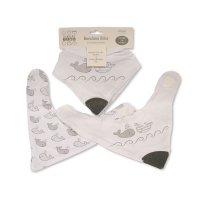 BW-104-760: Baby Cotton 2 Pack Bandana Bibs With Teether - Whale