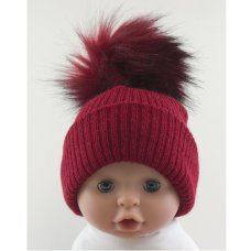 BW-0503-0605R-ES/SM: Baby Red Pom-Pom Hat (0-6 Months)